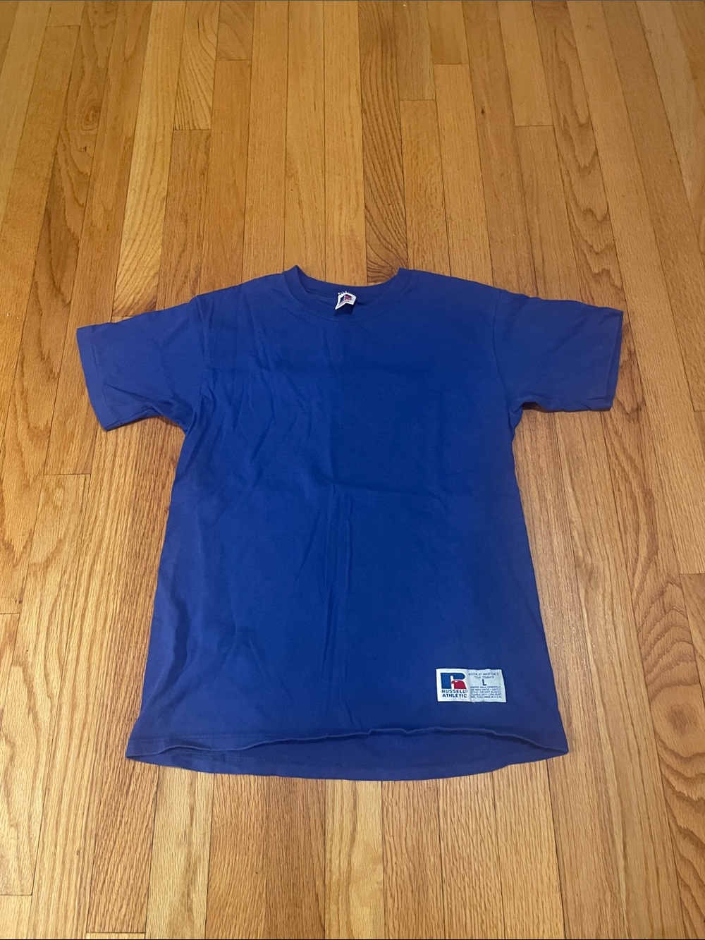 VTG single stitch Russell Athletic t-shirt youth Large Blue Crewneck made in USA